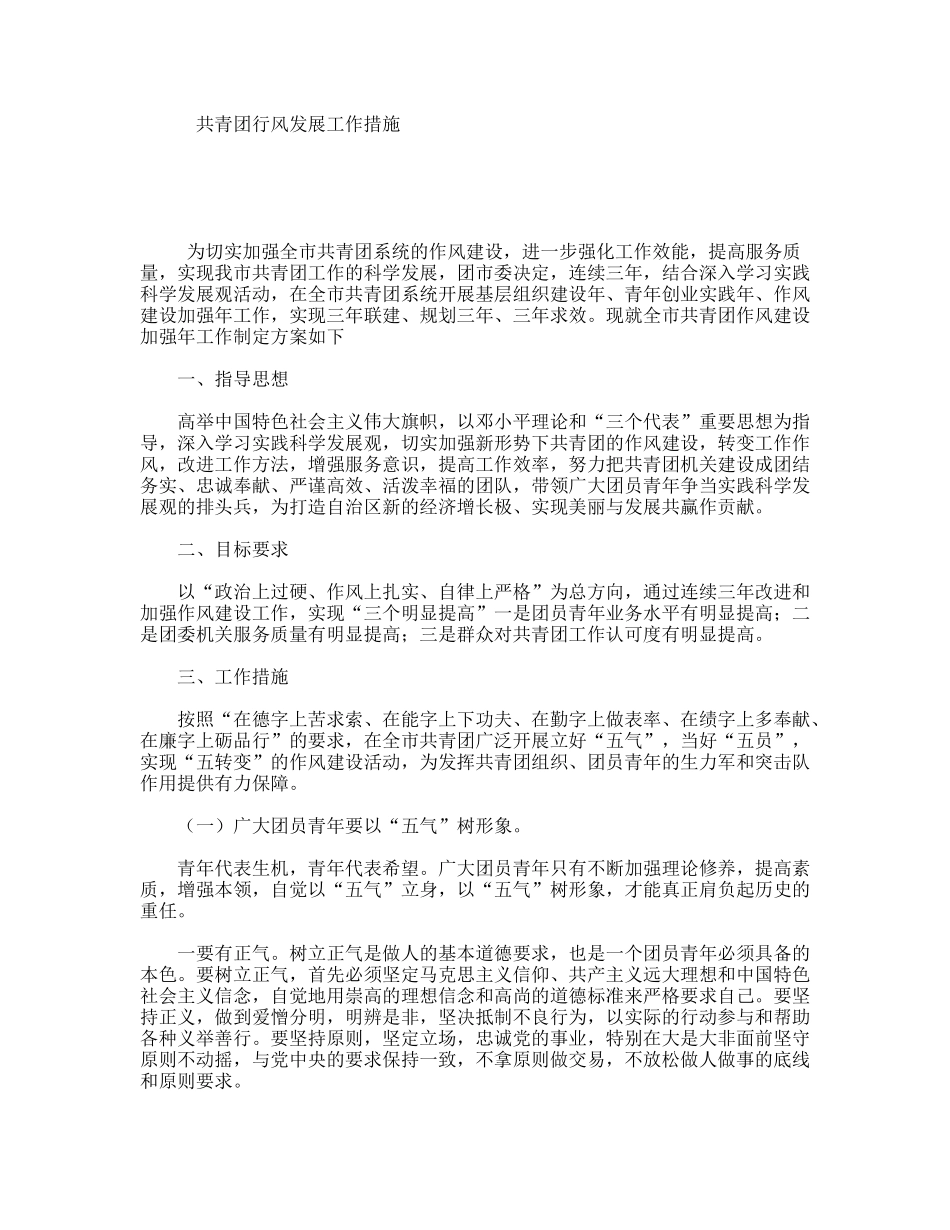 共青团行风发展工作措施_第1页
