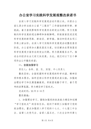 办公室学习实践科学发展观整改承诺书