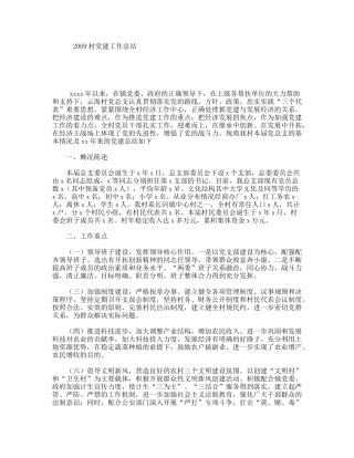 2009村党建工作总结