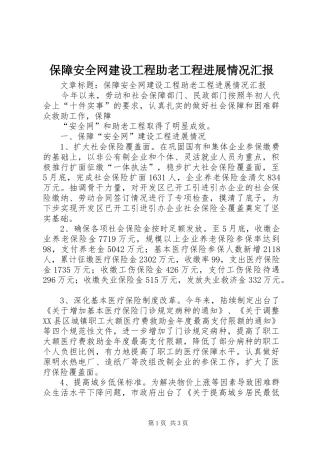 保障安全网建设工程助老工程进展情况汇报