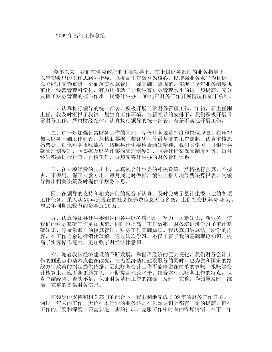 2009年出纳工作总结_第1页