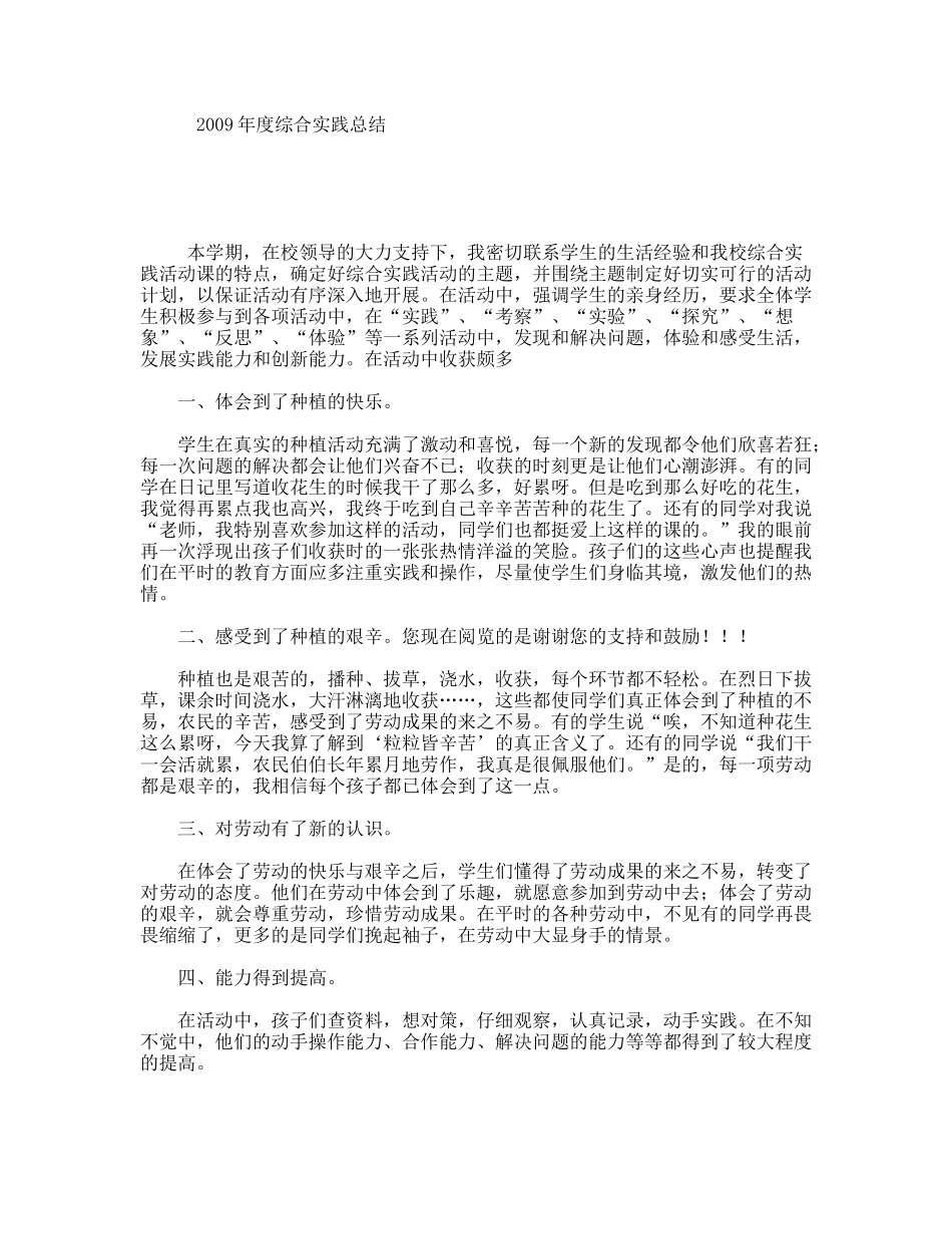 2009年度综合实践总结_第1页