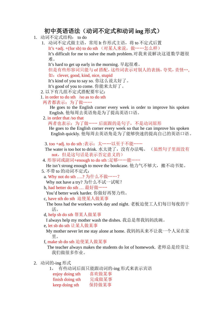 初中英语语法（动词不定式和动词ing形式）_第1页