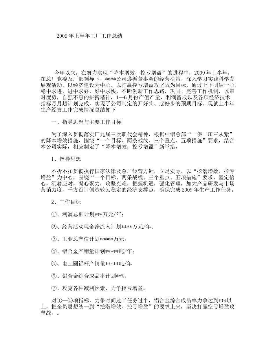2009年上半年工厂工作总结_第1页
