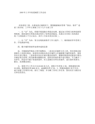 2009年上半年街道城管工作总结