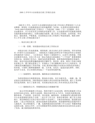 2009上半年中小企业依法行政工作要点总结