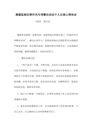 楚雄监狱纪律作风专项整治活动个人自查心得体会