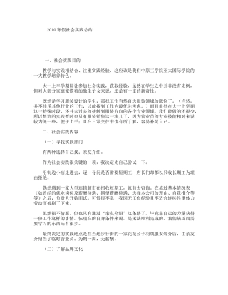 2010寒假社会实践总结