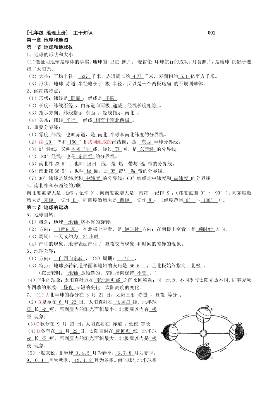 七年级地理上册主干知识_第1页