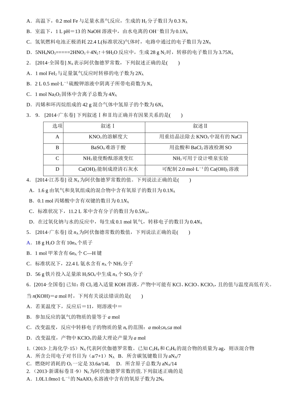 10年物质的量理念高考题汇总_第2页