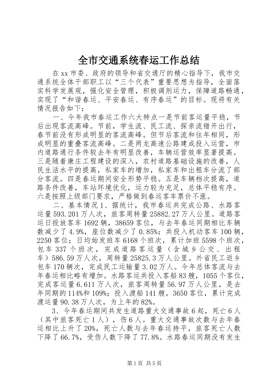 全市交通系统春运工作总结_第1页