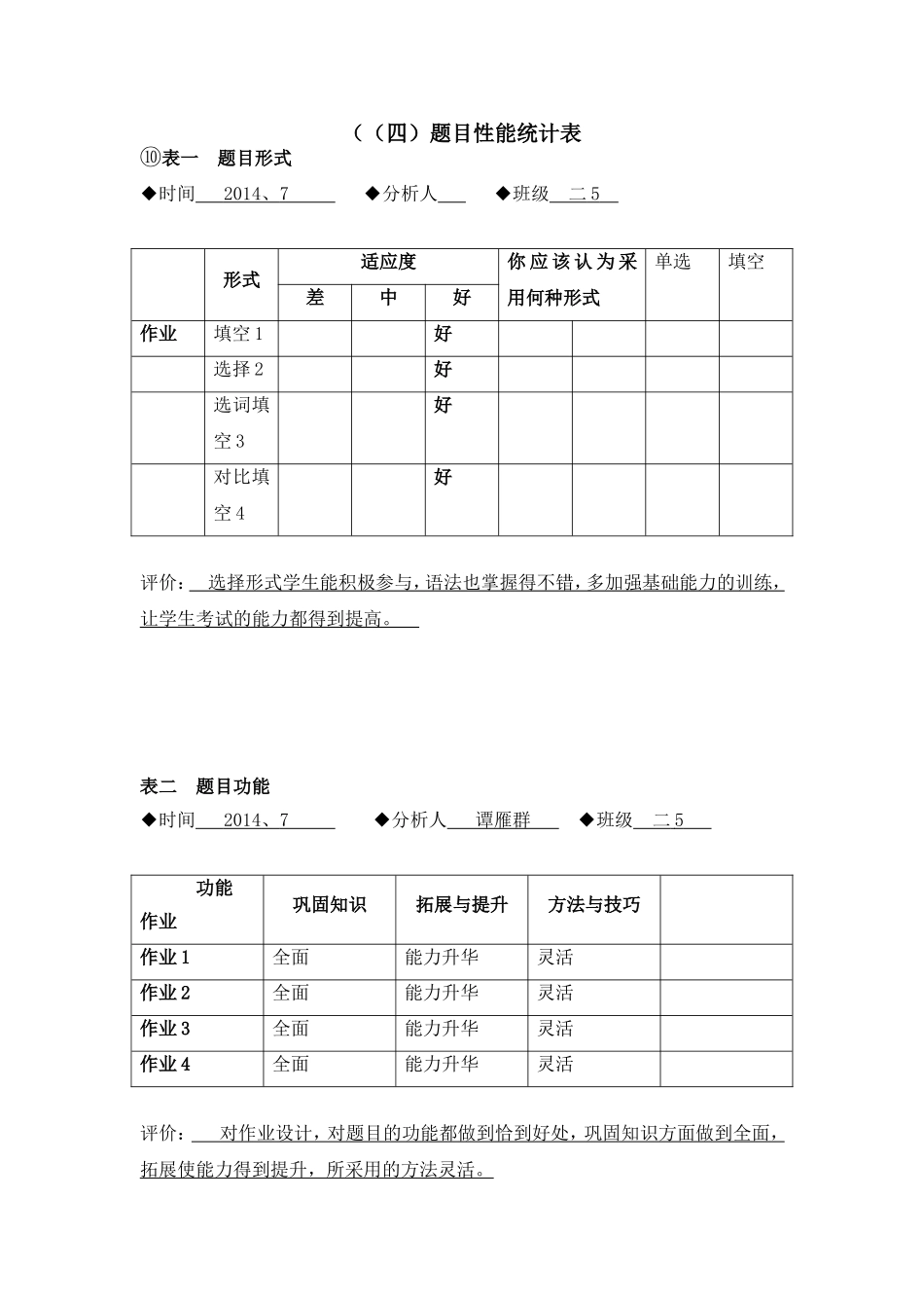 中考英语题目性能统计表_第1页