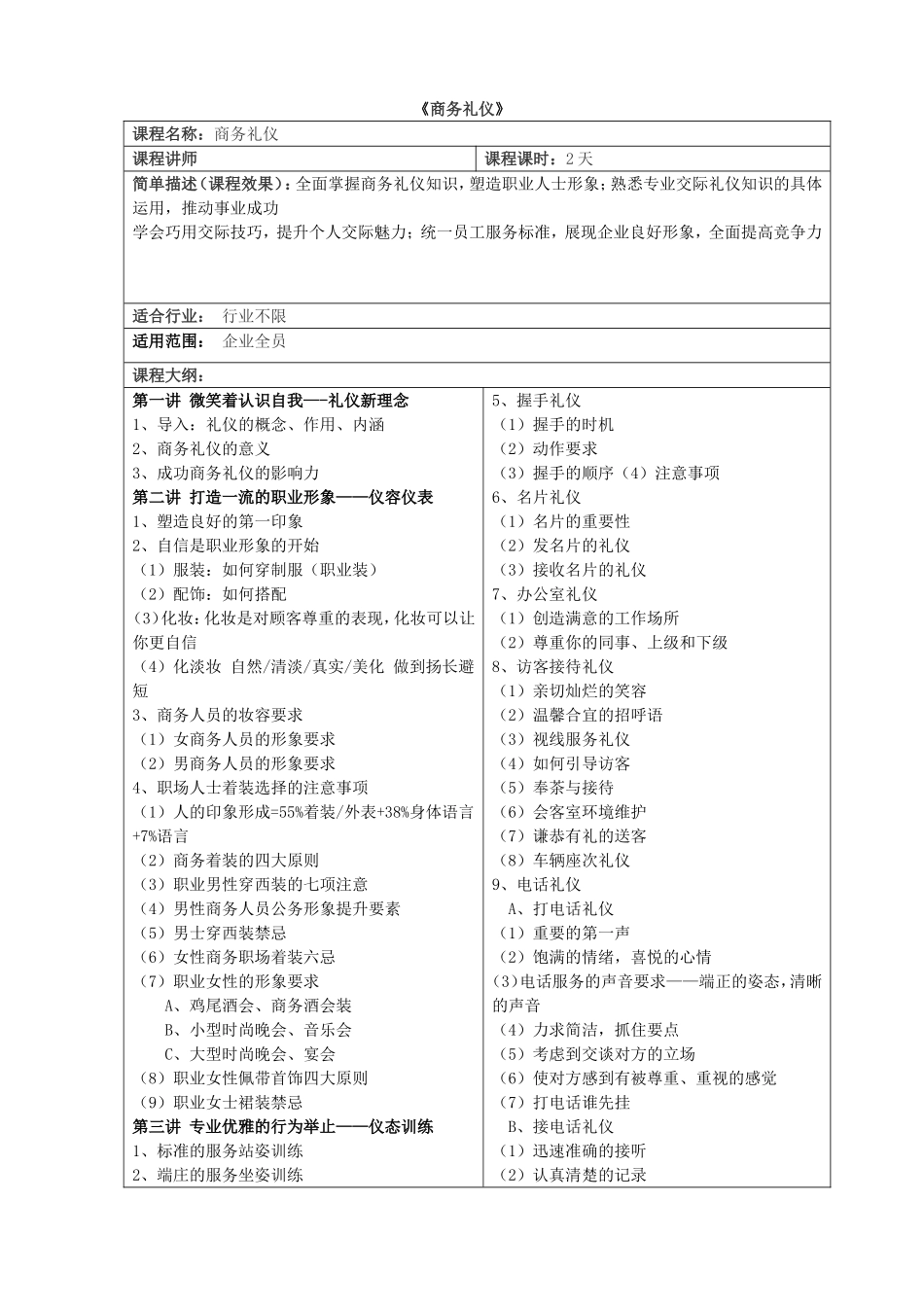 《商务礼仪》课程教学设计_第1页