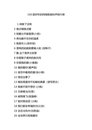 100首好听的网络歌曲铃声排行榜