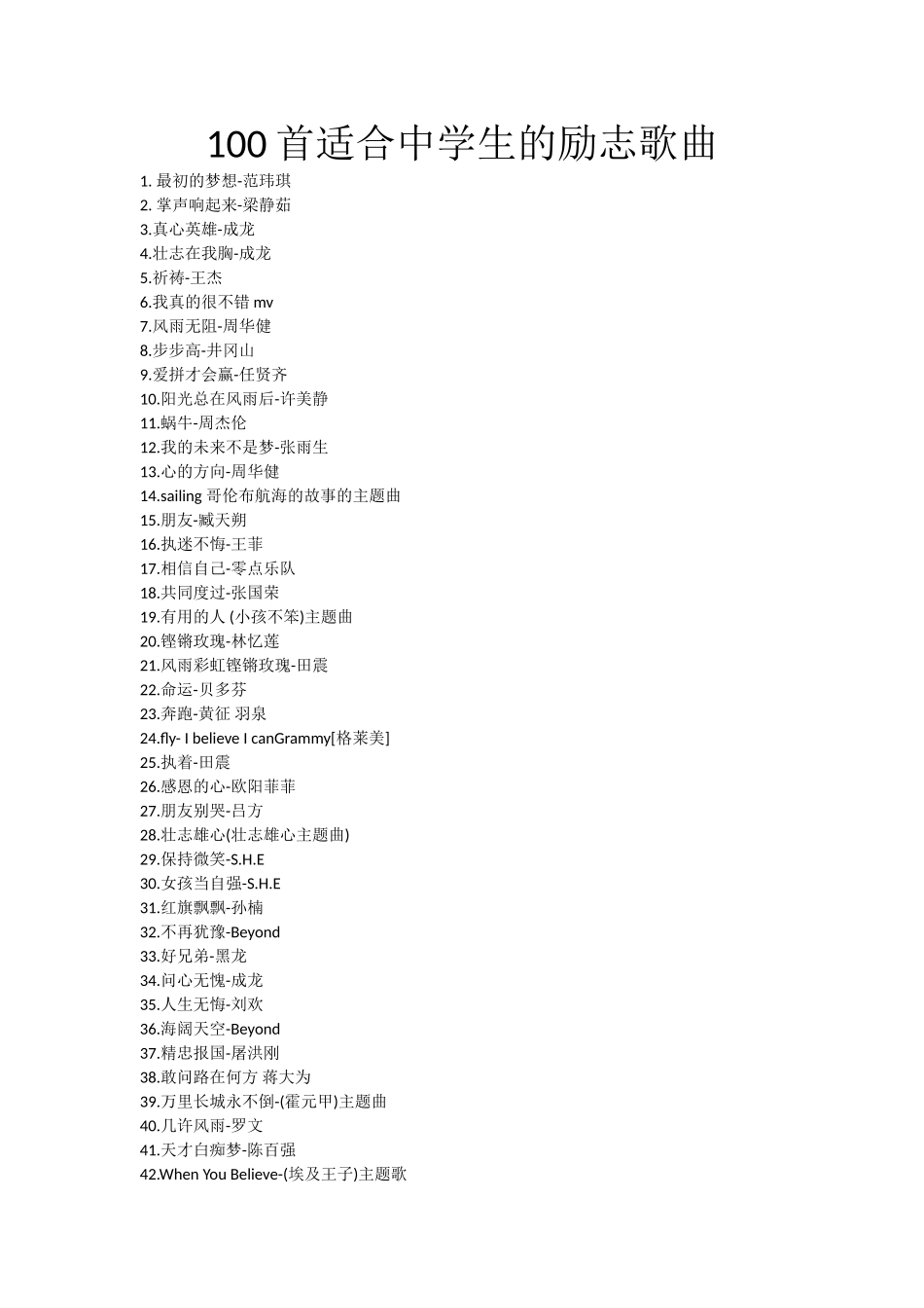 100首适合中学生的励志歌曲_第1页
