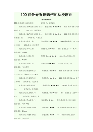 100首最好听最悲伤的动漫歌曲