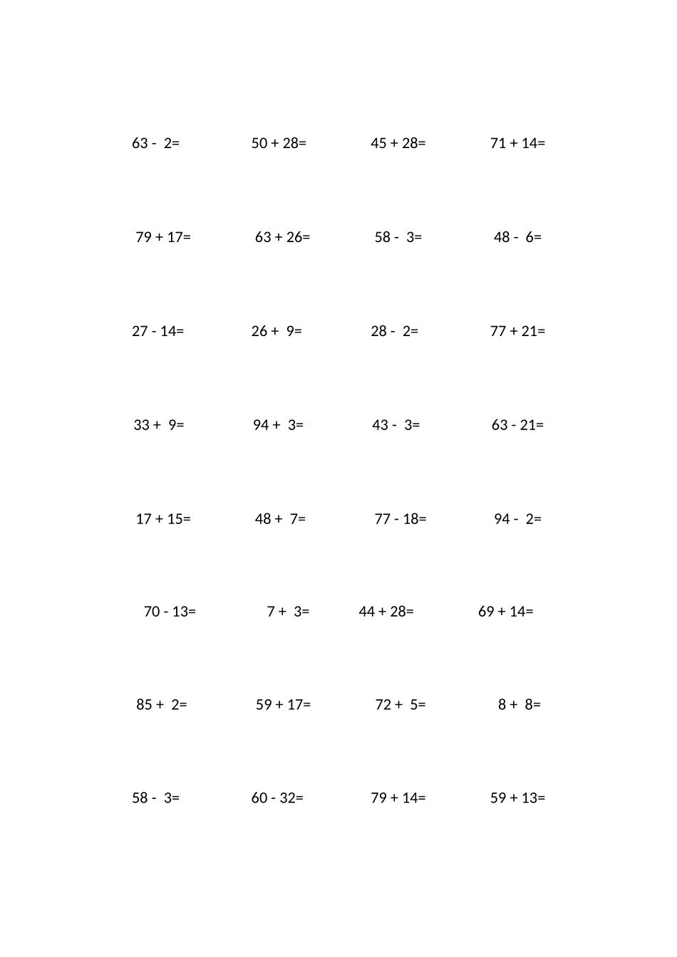 100以内的加减法口算练习题_第3页