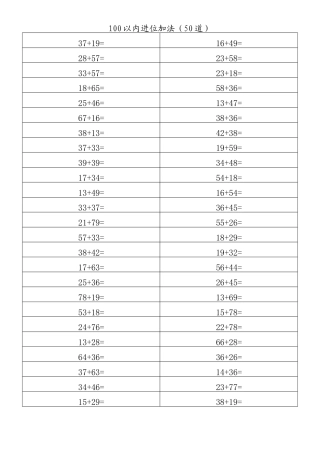 100以内进位加法（50道）
