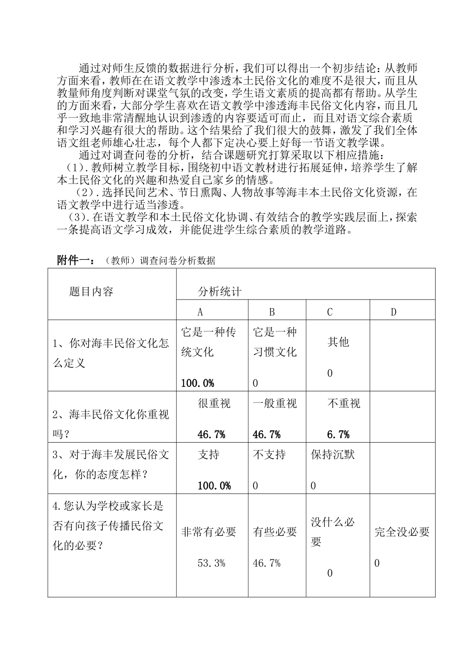 《在语文教学中渗透本土民俗文化》的课题研究 调查问卷分析报告_第3页