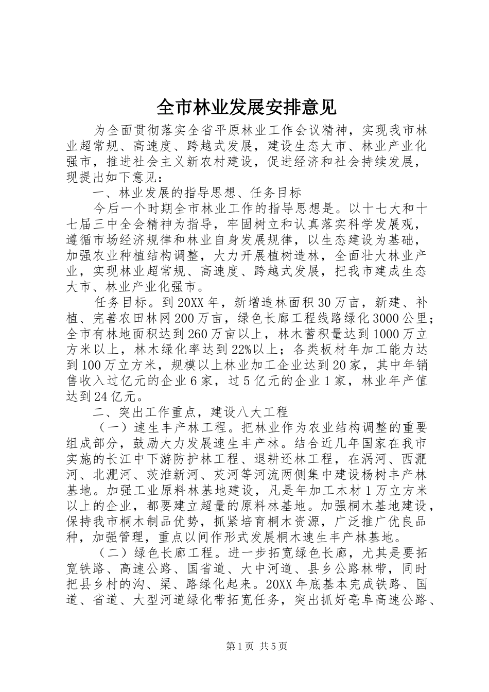 全市林业发展安排意见_第1页