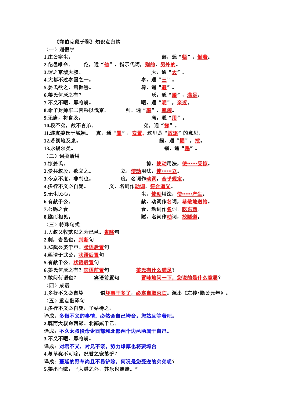 《郑伯克段于鄢》知识点归纳_第1页