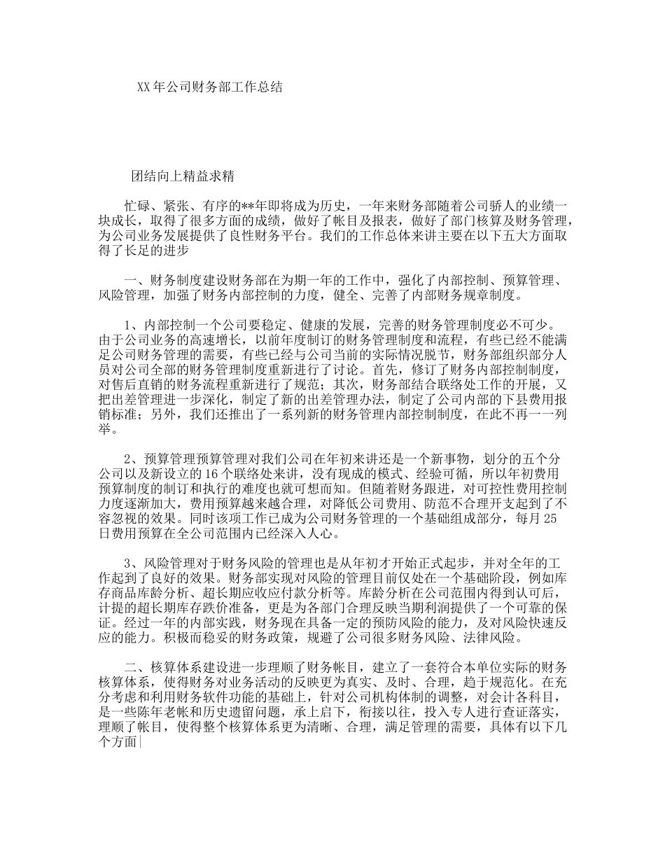 XX年公司财务部工作总结_第1页