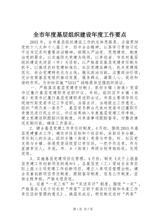 全市年度基层组织建设年度工作要点