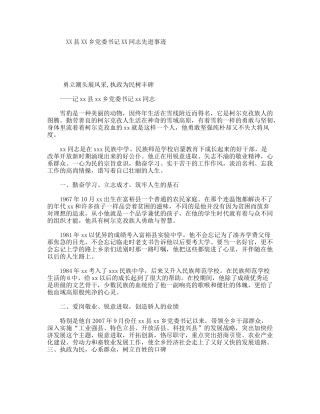 XX县XX乡党委书记XX同志先进事迹