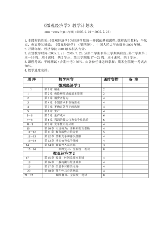 《微观经济学》教学计划表
