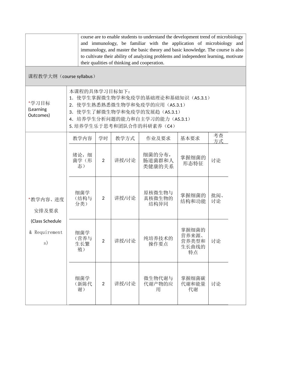 《微生物学与免疫学》课程教学大纲_第2页