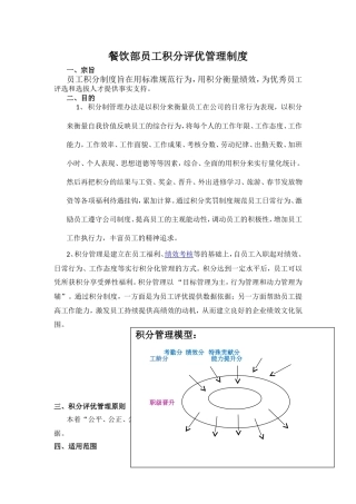 餐饮部员工积分评优管理制度