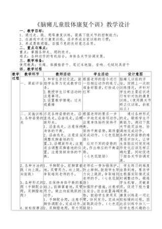 《脑瘫儿童肢体康复个训》教学设计