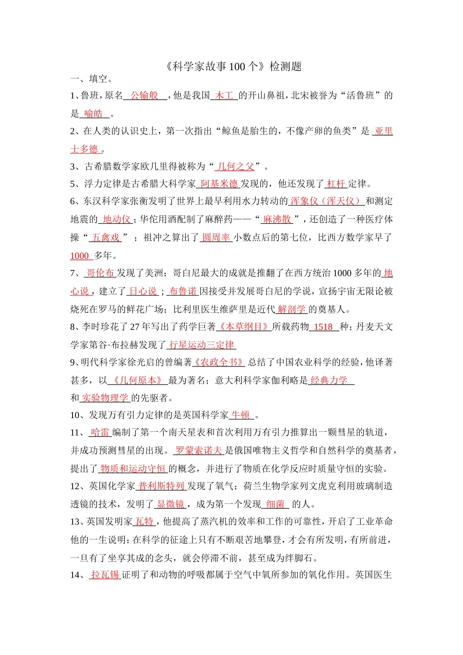 《科学家故事100个》检测题_第1页