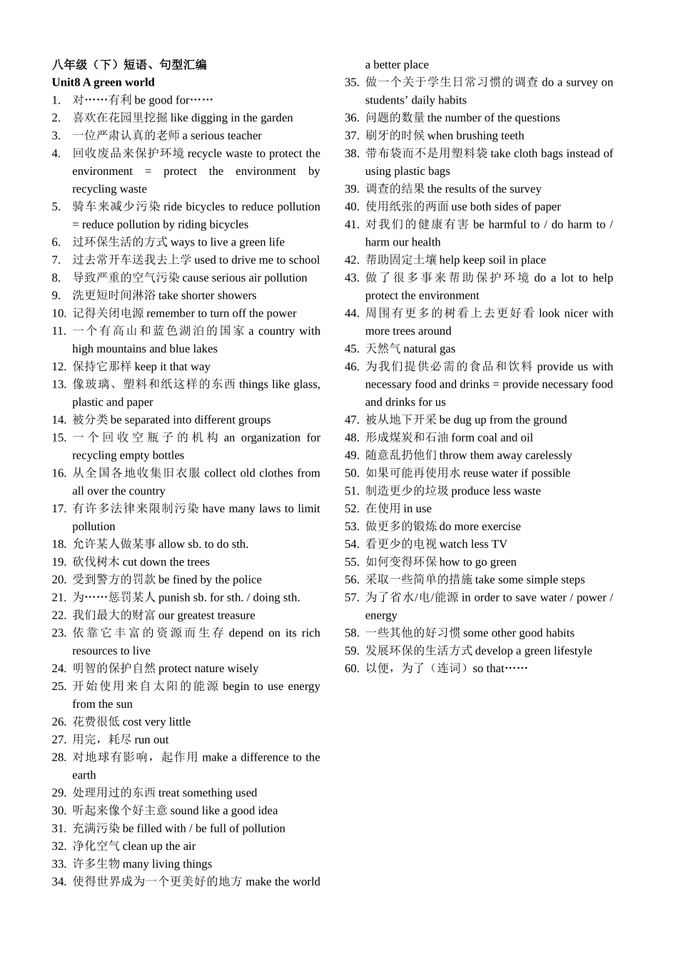八年级（下）短语、句型汇编_第1页
