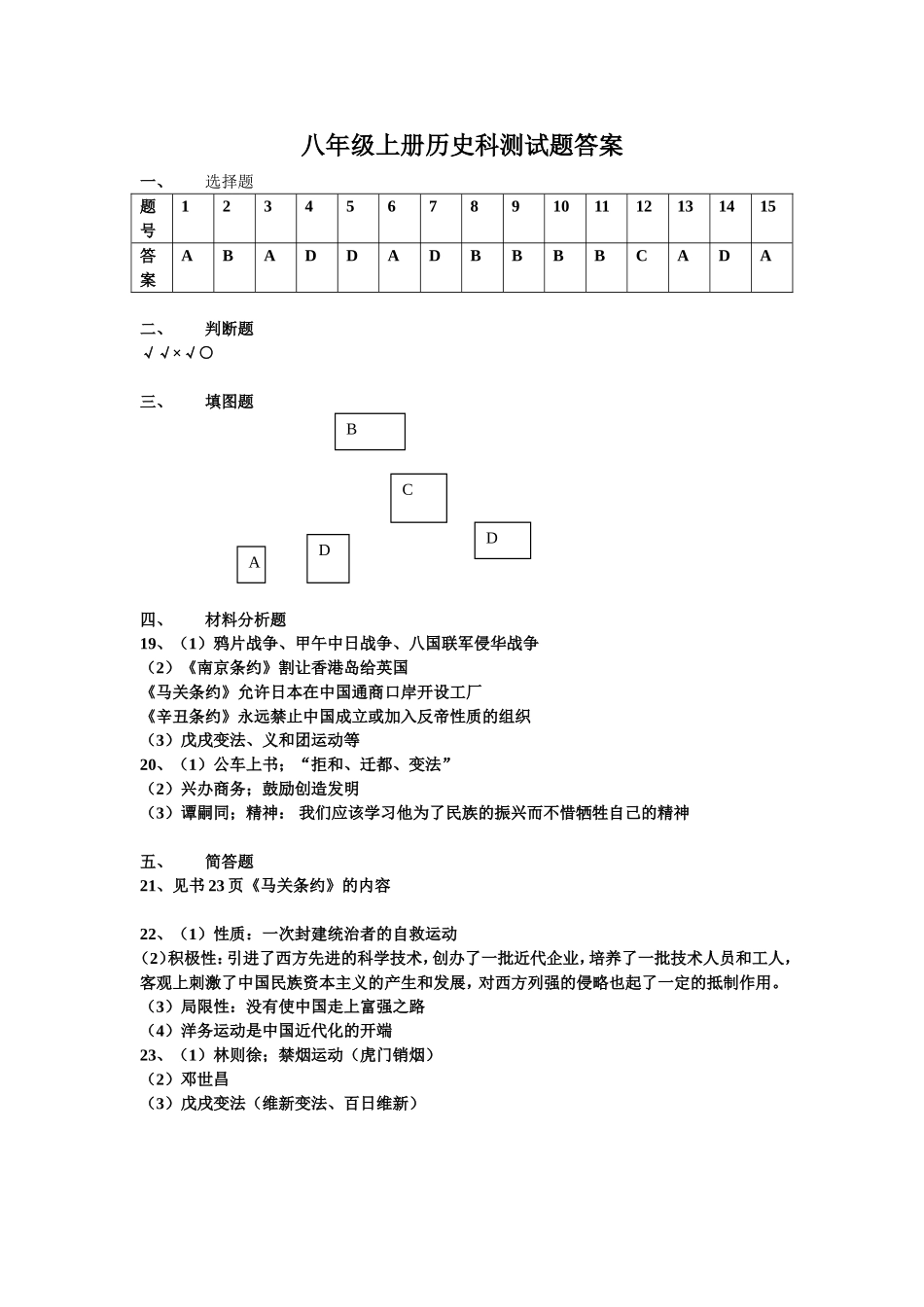 八年级上册历史科测试题答案_第1页