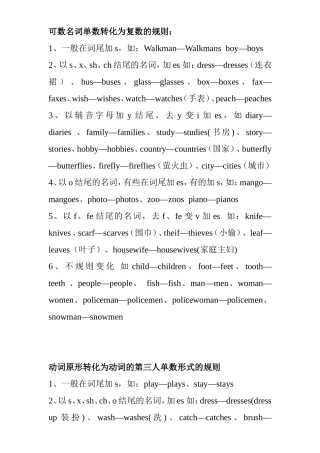 可数名词单数转化为复数的规则