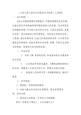 幼儿园小班社会实践活动《参观二七菜场》方案