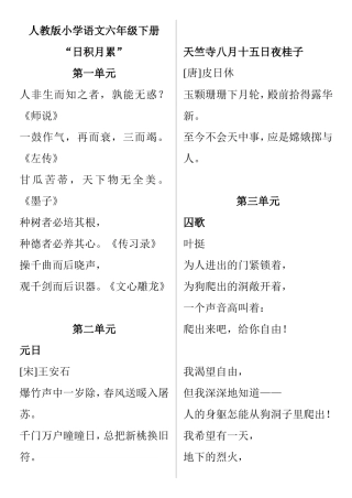 人教版小学语文六年级下册“日积月累”