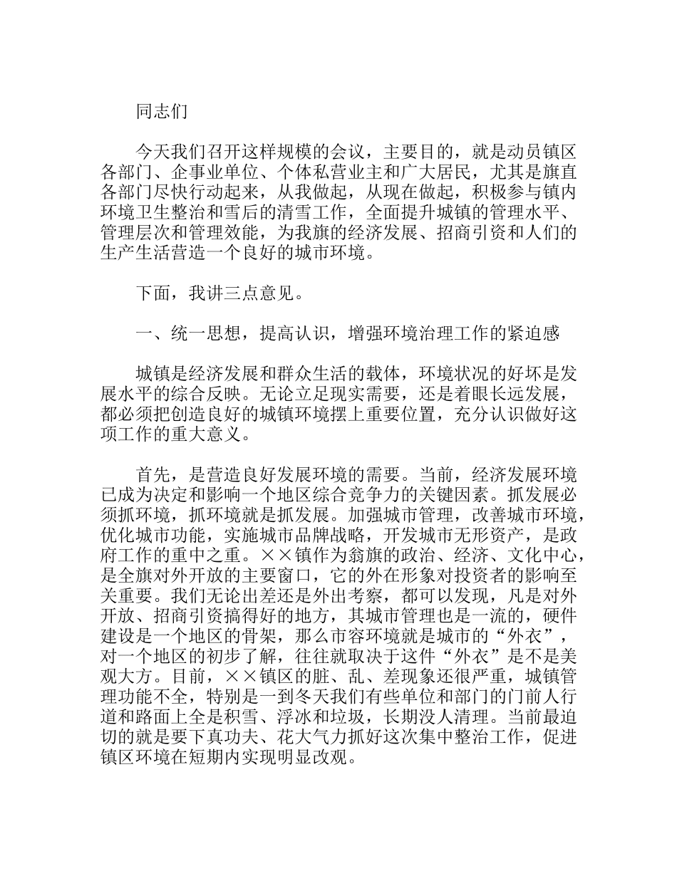 书记在城市环境卫生治理工作会议上的讲话_第1页