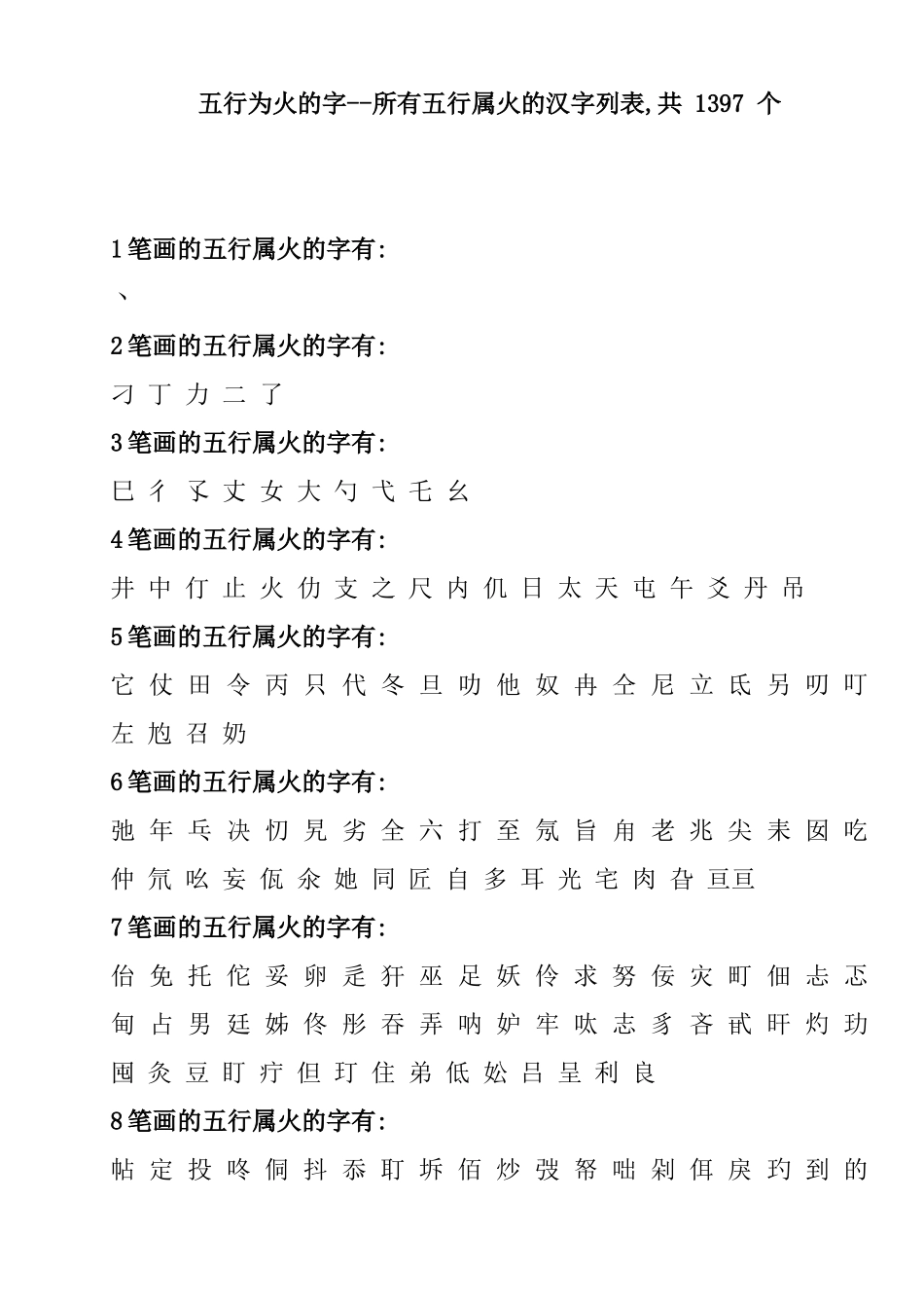 五行为火的字--所有五行属火的汉字列表_第1页
