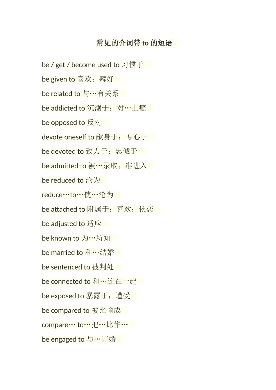 英语常见的介词带to的短语_第1页