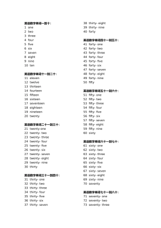 英语数字单词一到十