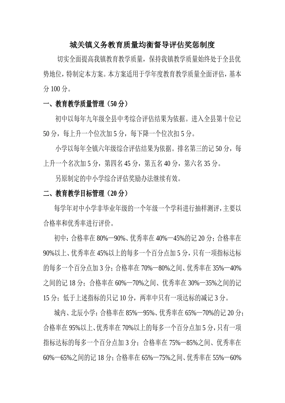 城关镇义务教育质量均衡督导评估奖惩制度_第1页