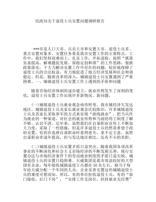 民政局关于退役士兵安置问题调研报告