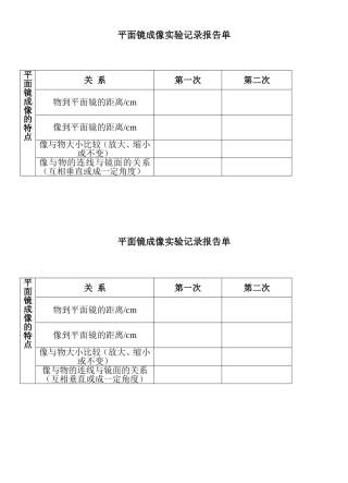 平面镜成像实验记录报告单