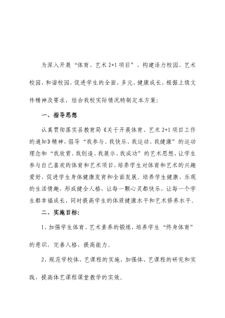 小学“体育、艺术2+1”实施方案