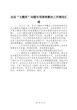 全县大棚房问题专项清理整治工作情况汇报