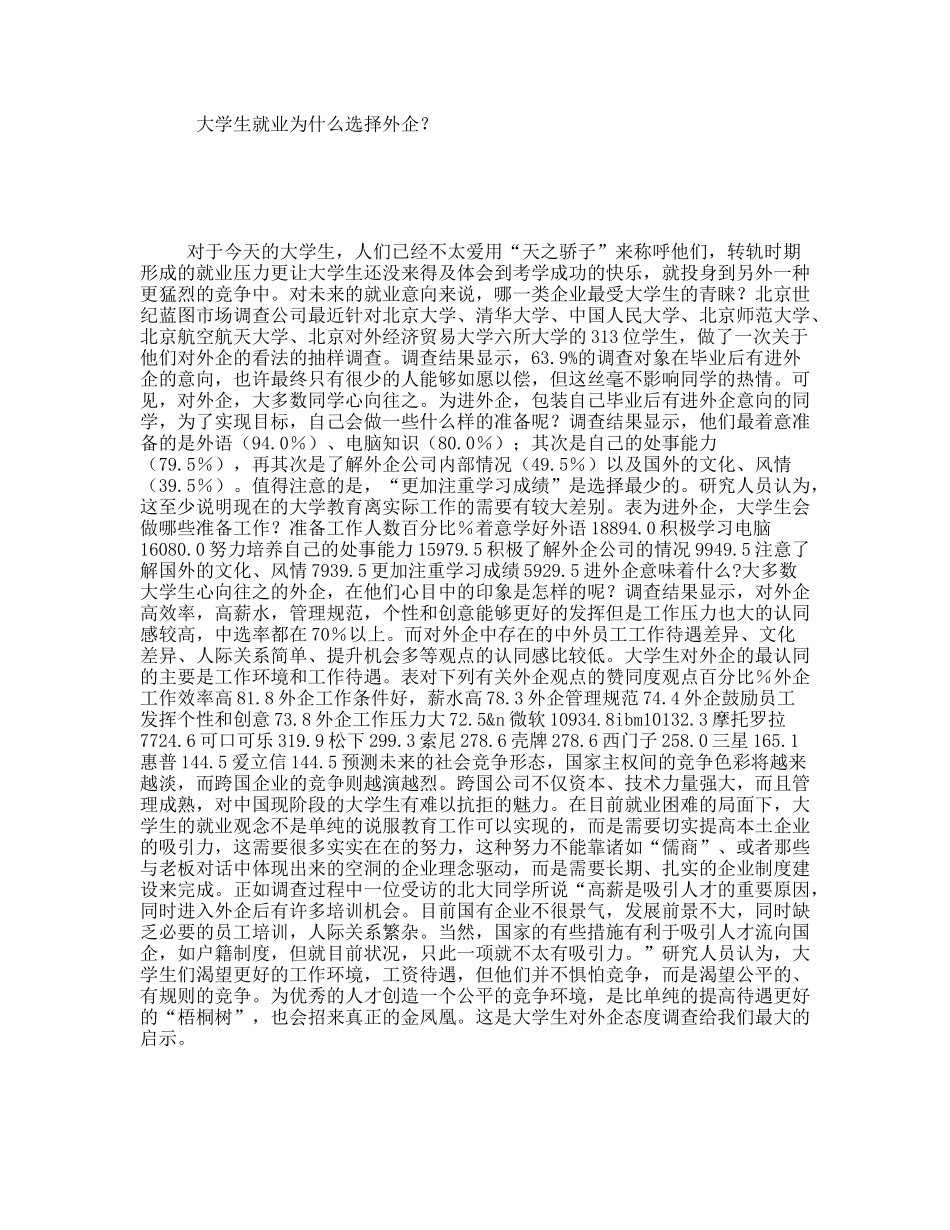 大学生就业为什么选择外企？_第1页