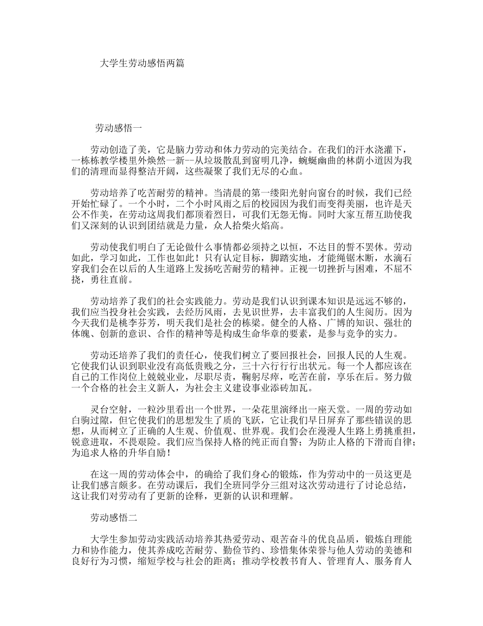 大学生劳动感悟两篇_第1页