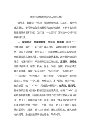 擦亮党建品牌经验做法交流材料